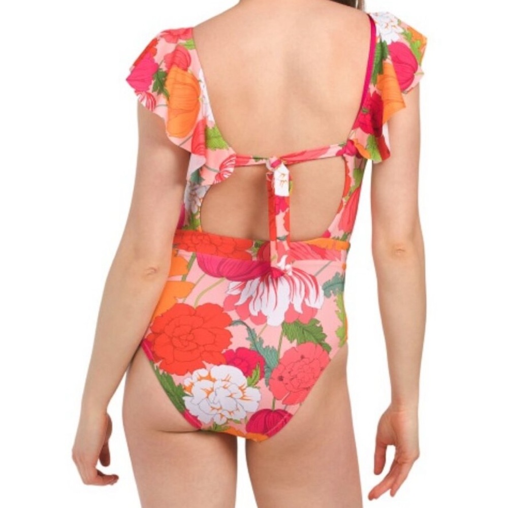 NWT Trina Turk Tie-Back Ruffle One-Piece Swimsuit in Sunny Bloom Floral Print - Picture 6 of 7